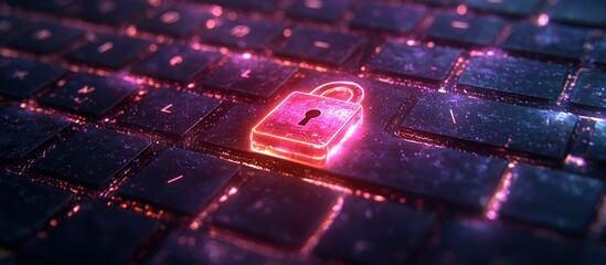 Poster - A glowing padlock on a dark keyboard