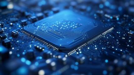 Poster - Close-up of a microprocessor on a circuit board, showcasing intricate electronic connections.