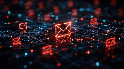 Poster - Abstract Network of Glowing Email Icons Connected by Lines