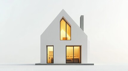 Leinwandbilder - Minimalist House with Simple Geometric Shapes - A minimalist house isolated on white, featuring clean, geometric lines, large windows,