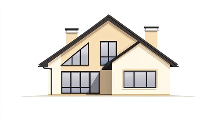 Leinwandbilder - Minimalist House with Simple Geometric Shapes - A minimalist house isolated on white, featuring clean, geometric lines, large windows, 