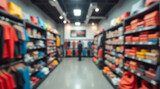 Buying sports apparel and shoes in a store with shelves filled with various equipment