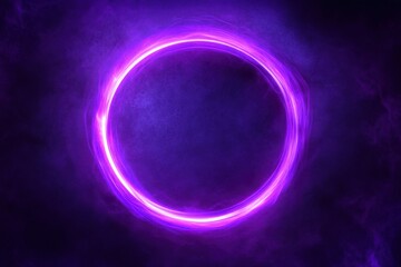 Poster - Radiant purple circular light trail set against a dark background. Contemporary digital illustration showcasing a sleek illuminated ring pattern