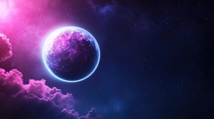 Wall Mural - a celestial orb, its surface shimmering with iridescent colors, floats in the darkness of space, rad