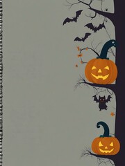 Sticker - Vertical notebook template with playful Halloween characters for kids' invitations.