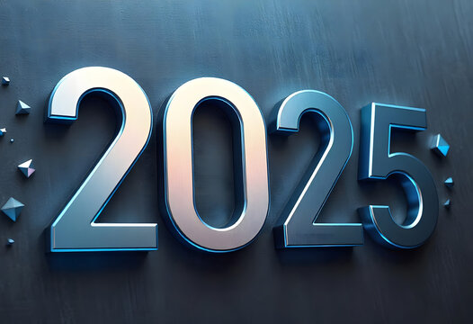 2025 3D Lettering Design With Festive Decorations on a Wall Background, Happy New Year
