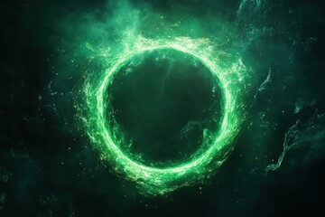 Poster - Glowing green halo against dim texture with grainy noise for creative art display and promotional material