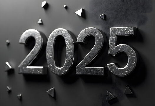 2025 3D Lettering Design With Festive Decorations on a Wall Background, Happy New Year