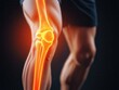 © Gencraffic - A dynamic image of a knee joint, highlighted with glowing anatomy, showcasing muscles and structures, emphasizing health and fitness.