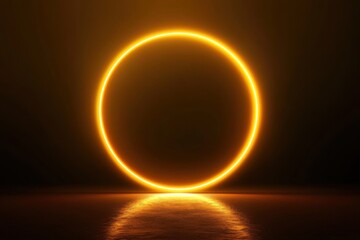 Fototapete - Glowing neon ring of light set against a dark background. Digital brightness element for innovative artwork