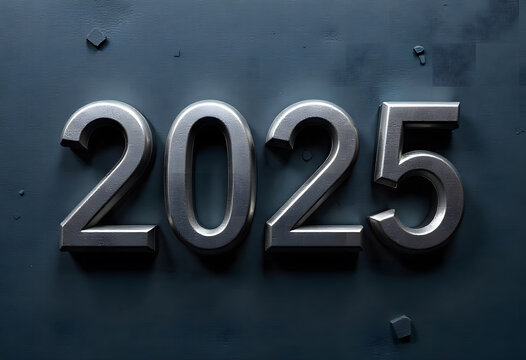 2025 3D Lettering Design With Festive Decorations on a Wall Background, Happy New Year