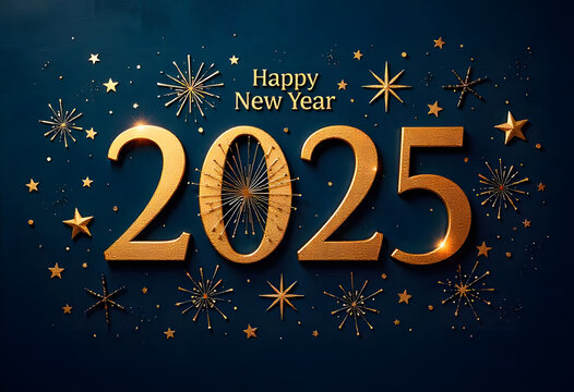 Happy New Year 2025 Design With Fireworks Festive Decorations Background
