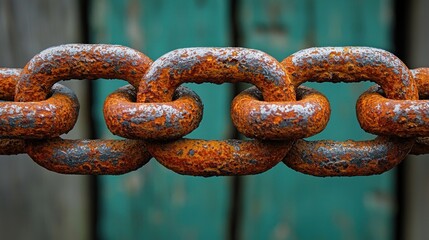 Poster - Close-up of Rusted Chain Links Against a Teal and Grey Background
