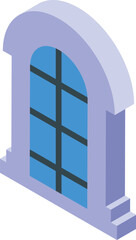 Poster - Arched window with blue pane in isometric view, perfect for architectural projects