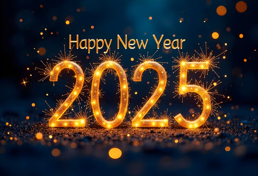 Happy New Year 2025 Design With Fireworks Festive Decorations Background