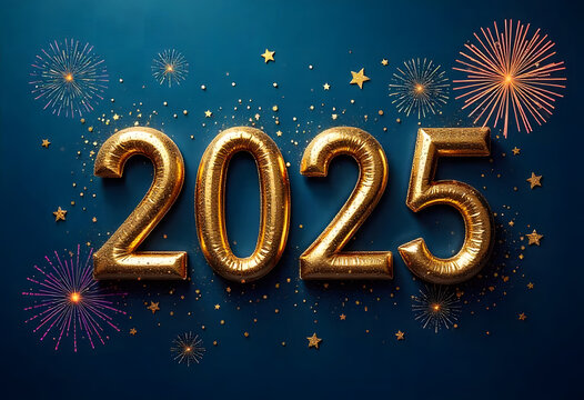 Happy New Year 2025 Design With Fireworks Festive Decorations Background