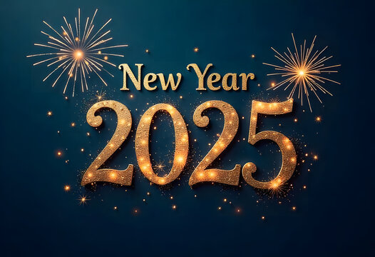 Happy New Year 2025 Design With Fireworks Festive Decorations Background