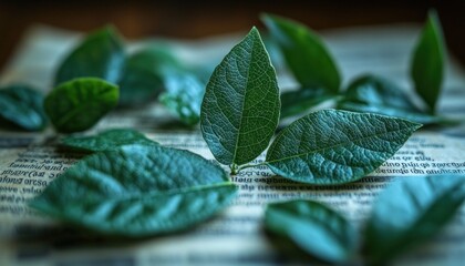Poster - Green Leaves Resting on Old Paper