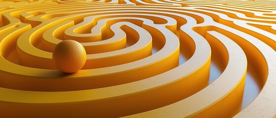 Aufkleber - A Single Yellow Sphere Resting in a Golden Maze