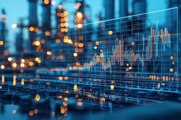 Poster - A Financial Graph Projected Over A Blurred Cityscape At Night