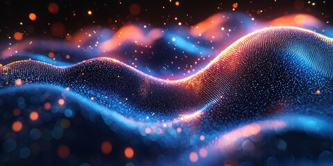 Poster - Abstract Glowing Blue and Orange Wave with Bokeh
