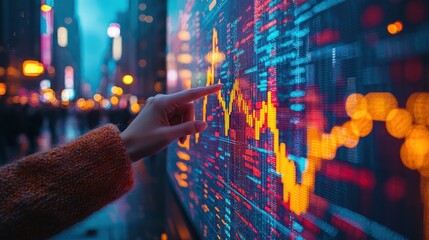 Aufkleber - Hand Interacting with a Stock Market Data Display in a City at Night