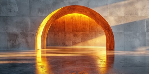 Aufkleber - Concrete Wall with Archway and Golden Light Reflection