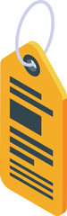 Poster - Yellow rectangular tag with lines of text and a string attached, in isometric view