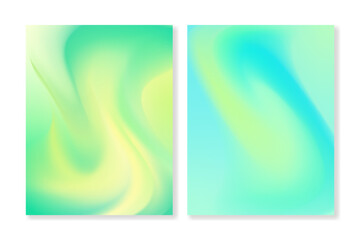 Set of  2 vector gradient backgrounds with abstract waves of blue, yellow and green colors. For covers, wallpapers, branding, social media and other projects. For web and print.