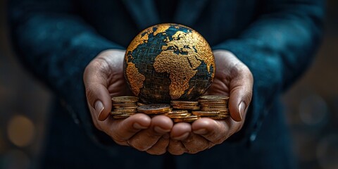 Poster - Hands Holding Golden Globe and Coins