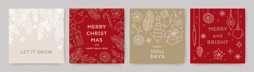 Wall Mural - merry christmas and happy new year set of greeting card, poster, cover. winter holidays banner templ