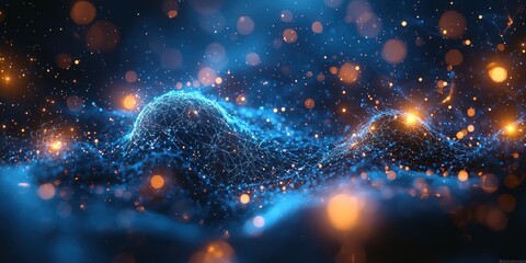 Aufkleber - Abstract Blue and Orange Network with Glowing Particles