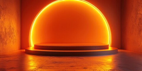 Poster - Orange Room with Illuminated Circular Platform