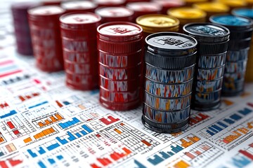 Poster - Oil Barrels on a Business Graph Showing Financial Growth