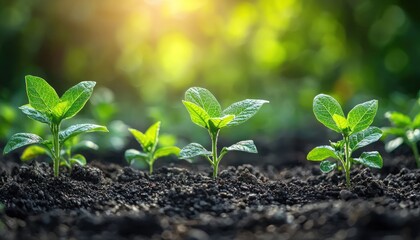 Poster - Young Green Plants Growing in Rich Soil with Sunlight