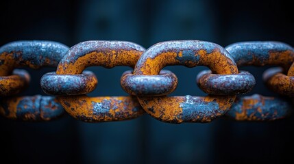 Poster - Close-up of a Rusty Metal Chain with a Blurred Background