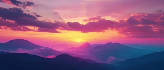 Wall Mural - A beautiful sunset over a mountain range with a pink and purple sky