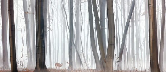 Wall Mural - Gloomy, foggy forest without leaves
