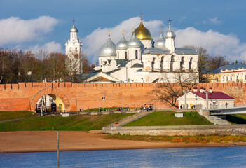 Wall Mural - Cityscape of Great Novgorod Kremlin with St. Sophia cathedral and Bell tower, Russia