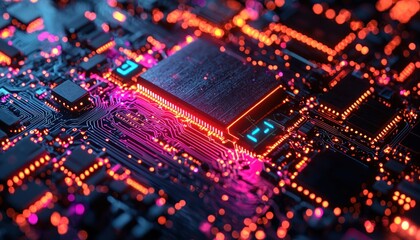 Aufkleber - Close-up of Illuminated Circuit Board with Integrated Circuit