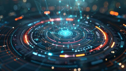 Poster - futuristic hud interface with glowing lines and circles, showcasing complex data analysis and visual