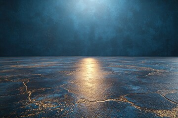 Poster - A Blue Textured Wall With a Reflective Golden Floor