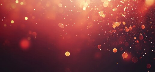 Poster - Red background with bokeh lights and sparkles, creating an enchanting atmosphere for festive events or party visuals The red backdrop is adorned with sparkling stars Generative AI