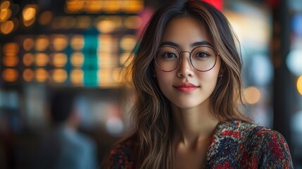 Poster - Middle-aged Asian woman actively trading cryptocurrencies in a modern digital environment