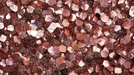 A shimmery, abstract background featuring an array of rose gold sequins sparkling in various sizes.