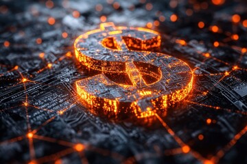 Poster - Glowing Dollar Sign on a Circuit Board Background