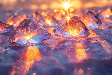 Aufkleber - Crystal Ice Reflections In Golden Sunset Light