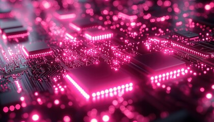 Poster - Pink Illuminated Circuit Board with Glowing LEDs