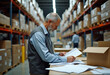 © Galeno - mature man works paperwork busy warehouse