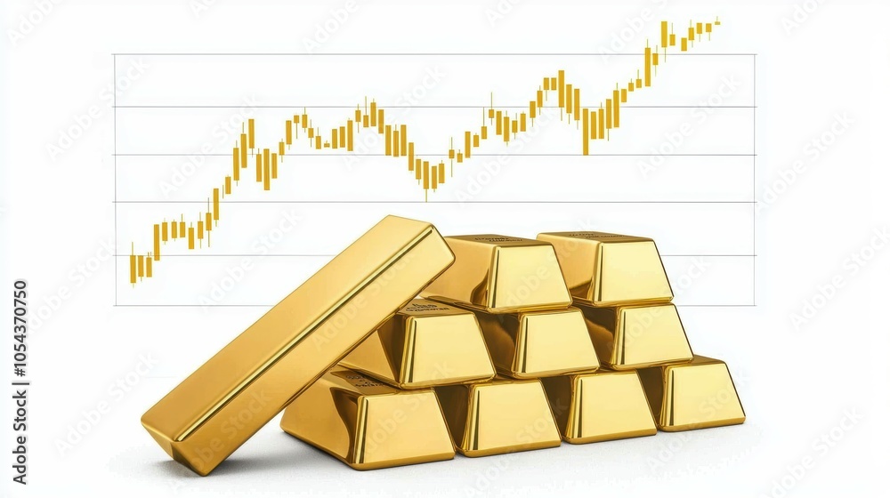 Stack of gleaming gold bullion bars on financial graph background ...